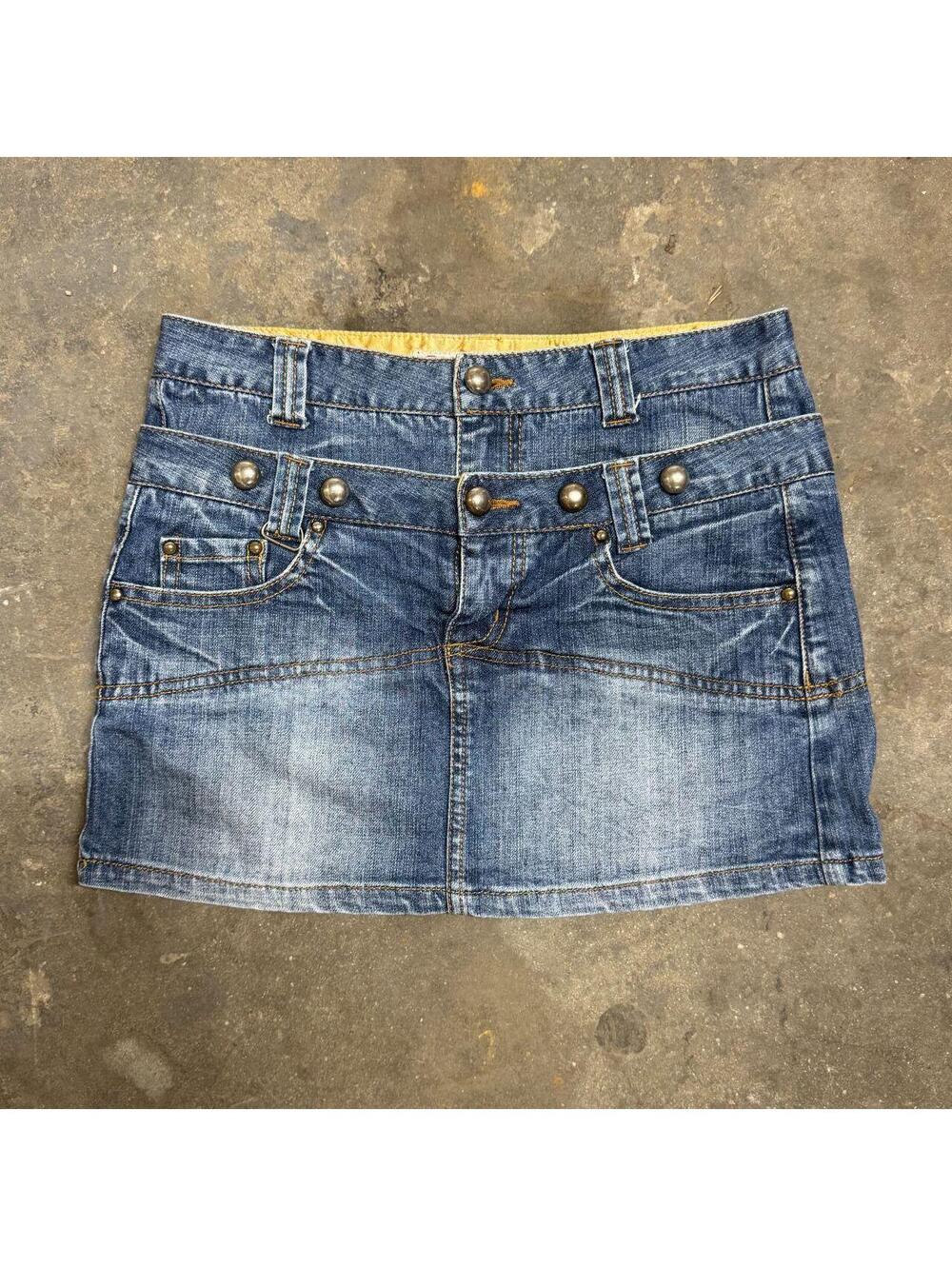 Vintage Y2K Denim Micro Mini Skirt Low Rise Faded